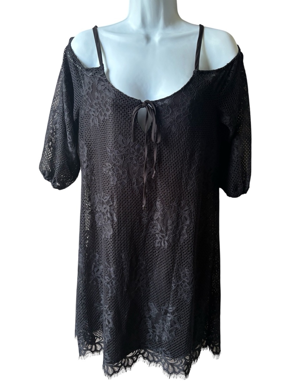 As U Wish Black Lace Cold-Shoulder Mini Dress